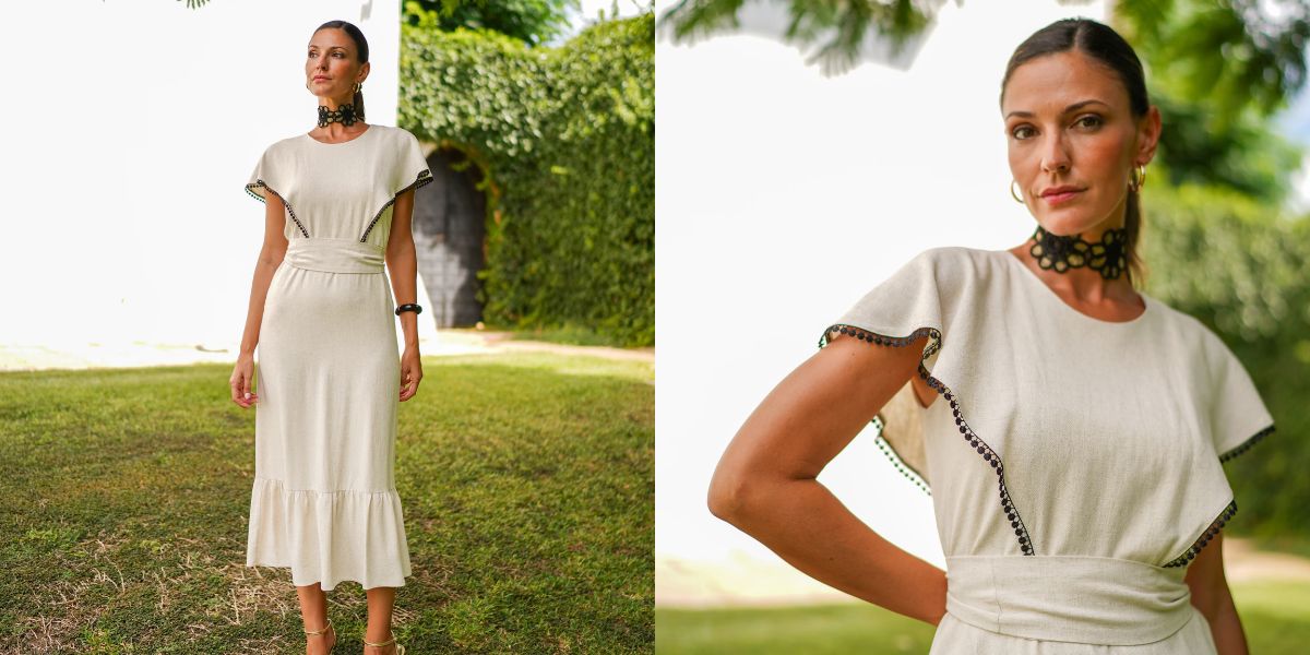 Vestido midi beige 
