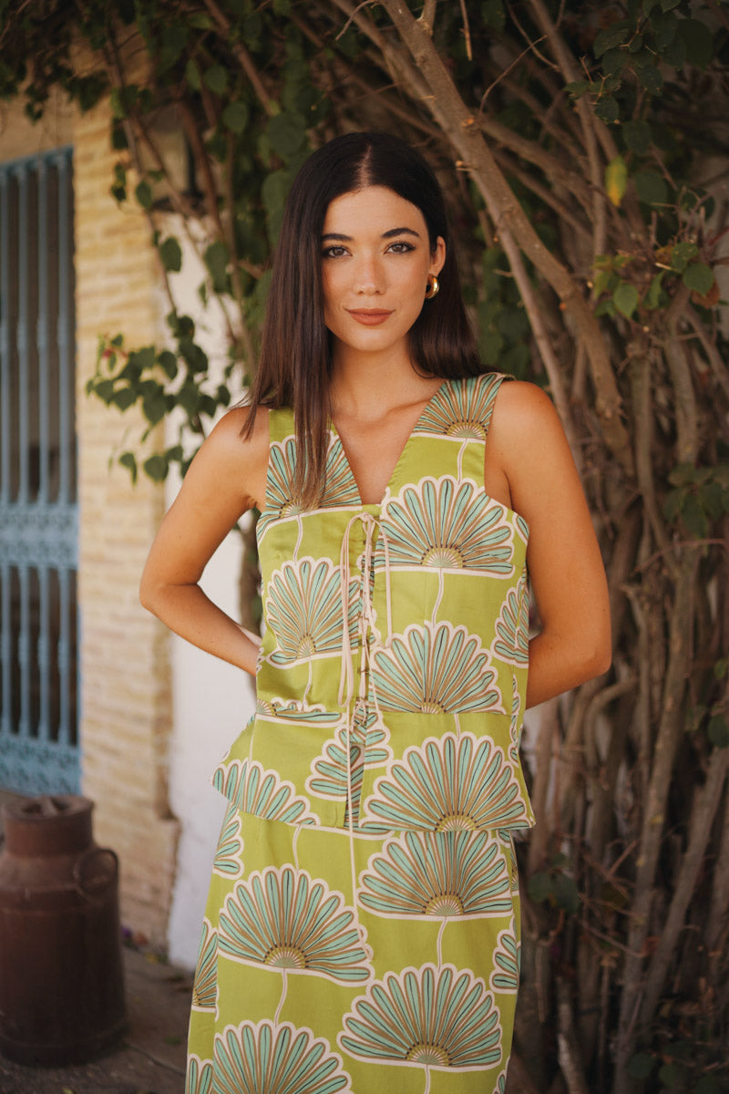 Conjunto Estampado Abanicos Verde Lima