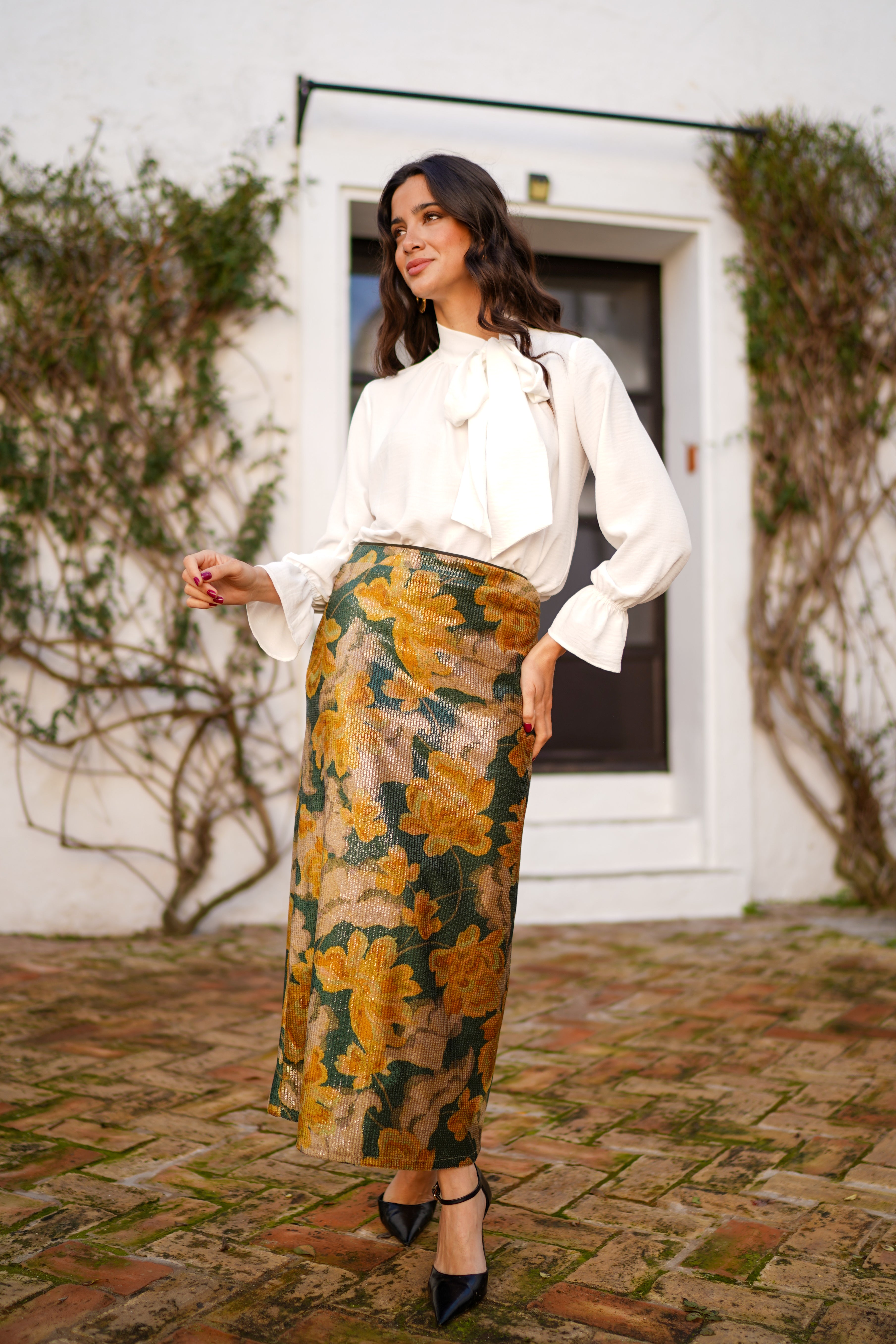 Falda larga lentejuelas estampada