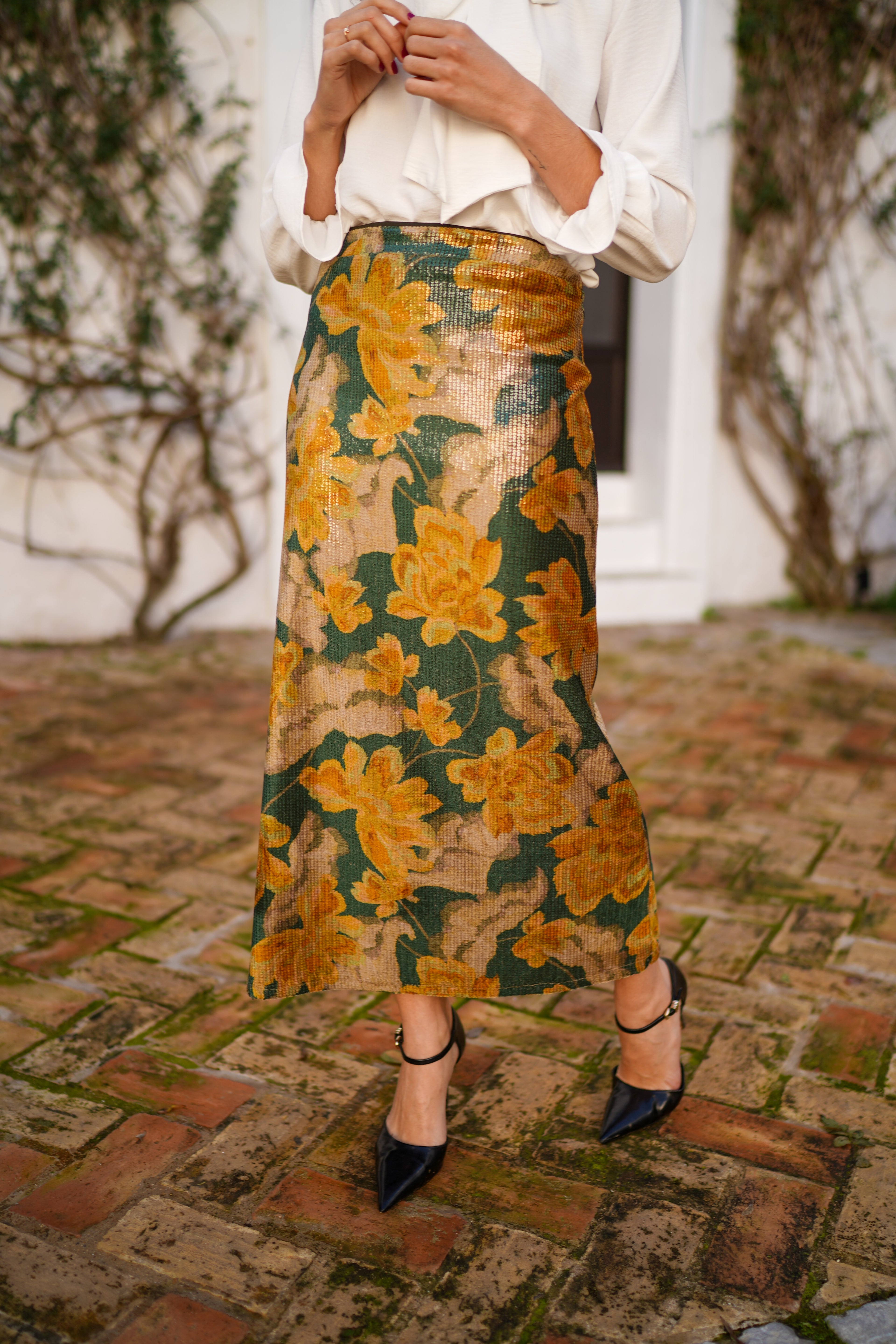 Falda larga lentejuelas estampada