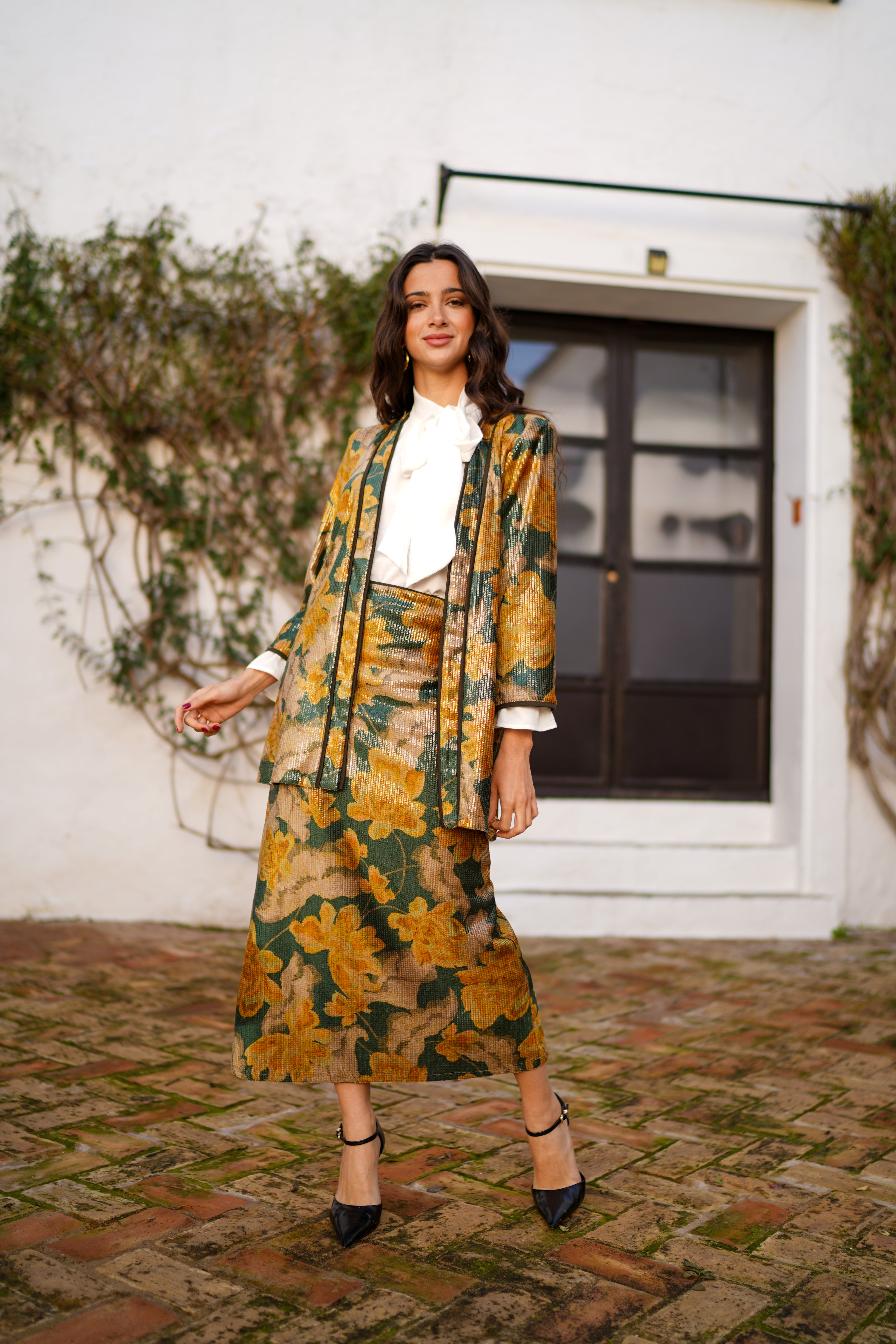 Falda larga lentejuelas estampada