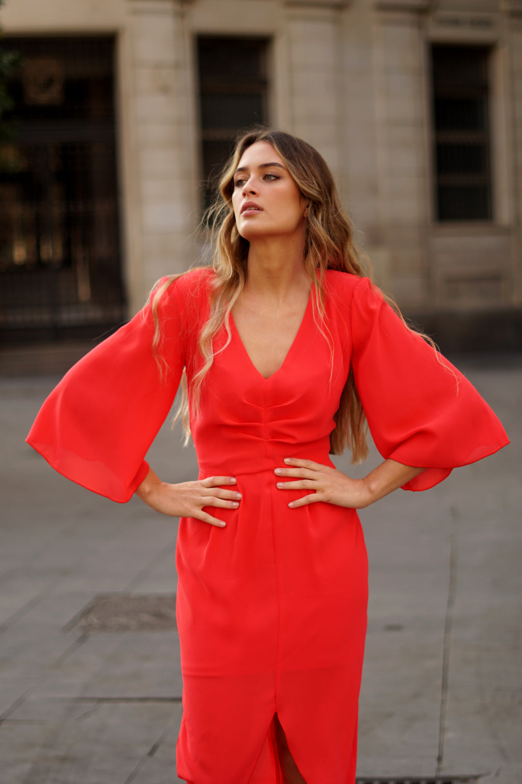 Vestido frunce mangas campana I // REF: 622-027