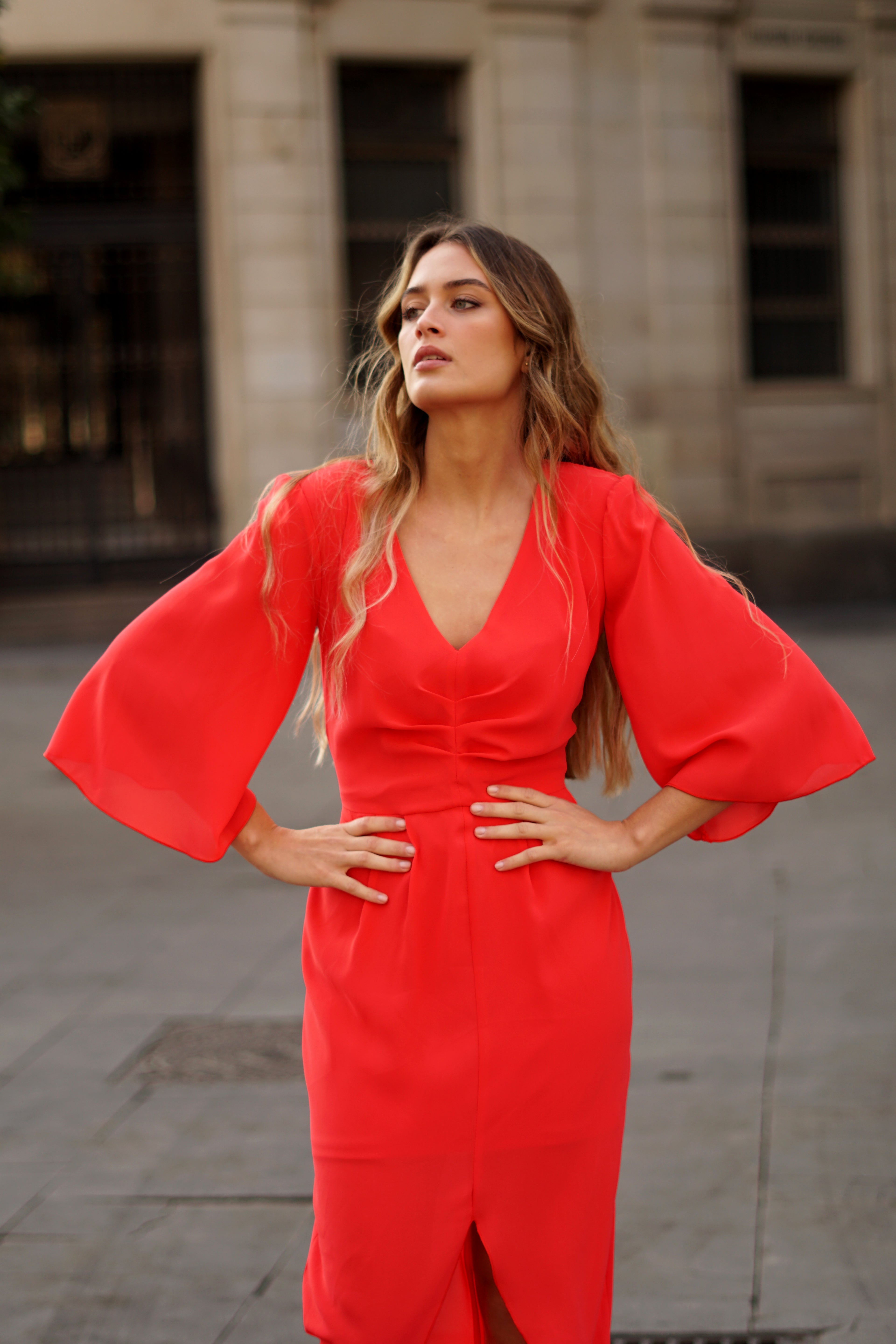Vestido frunce mangas campana I // REF: 622-027