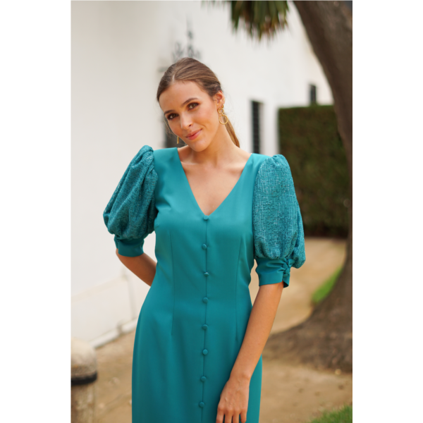 Vestido mangas abullonadas pedreria I Ref. 623-002