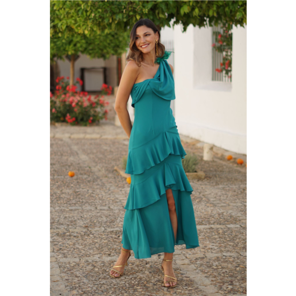Vestido 3 volantes y pluma I Ref.623-021