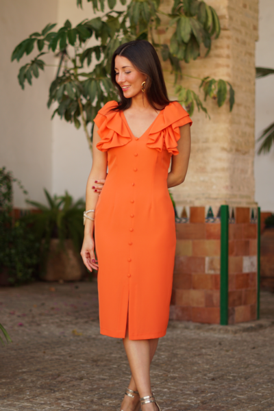 Vestido abotonado y doble volante mangas I Ref. 623-033