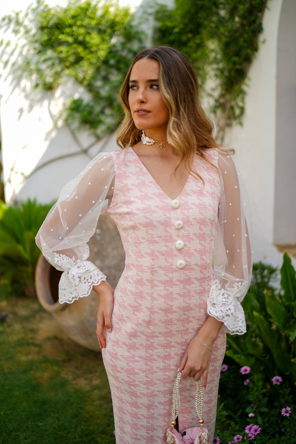 Vestido chanel y mangas plumeti 624-006
