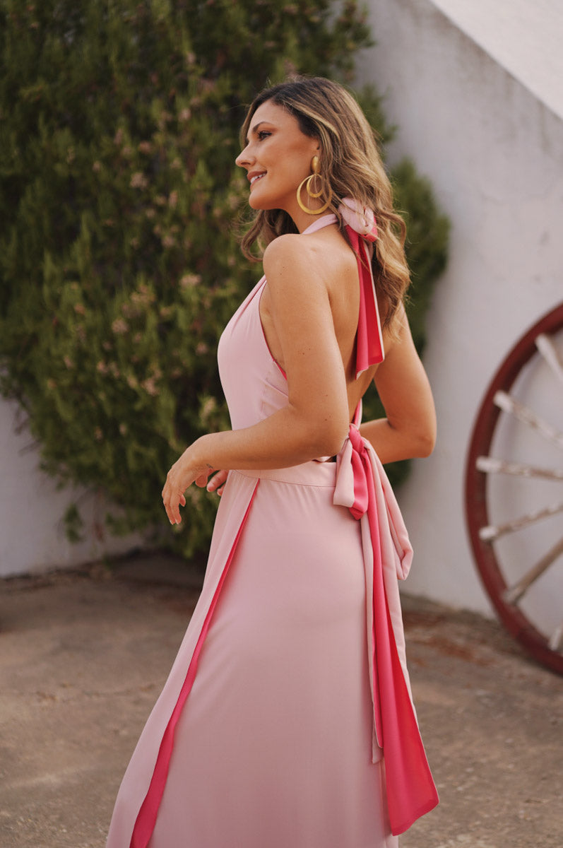 Vestido Halter Bicolor Rosa