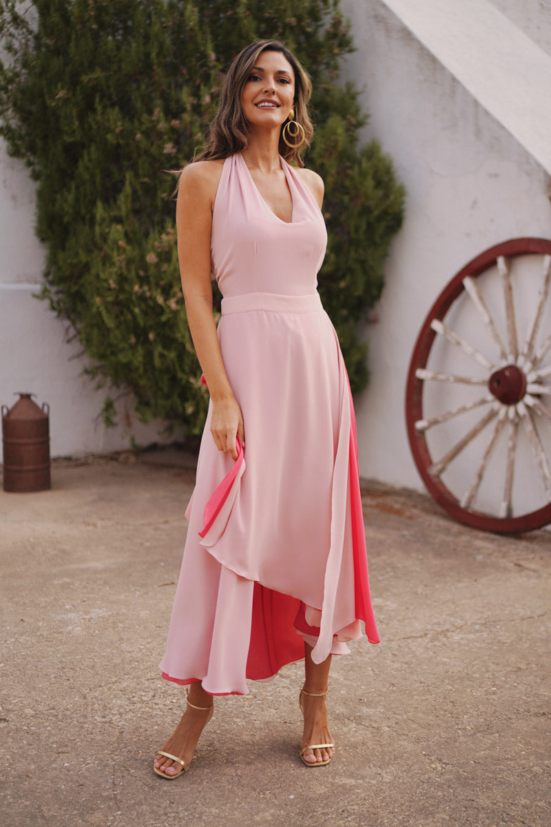 Vestido Halter Bicolor Rosa
