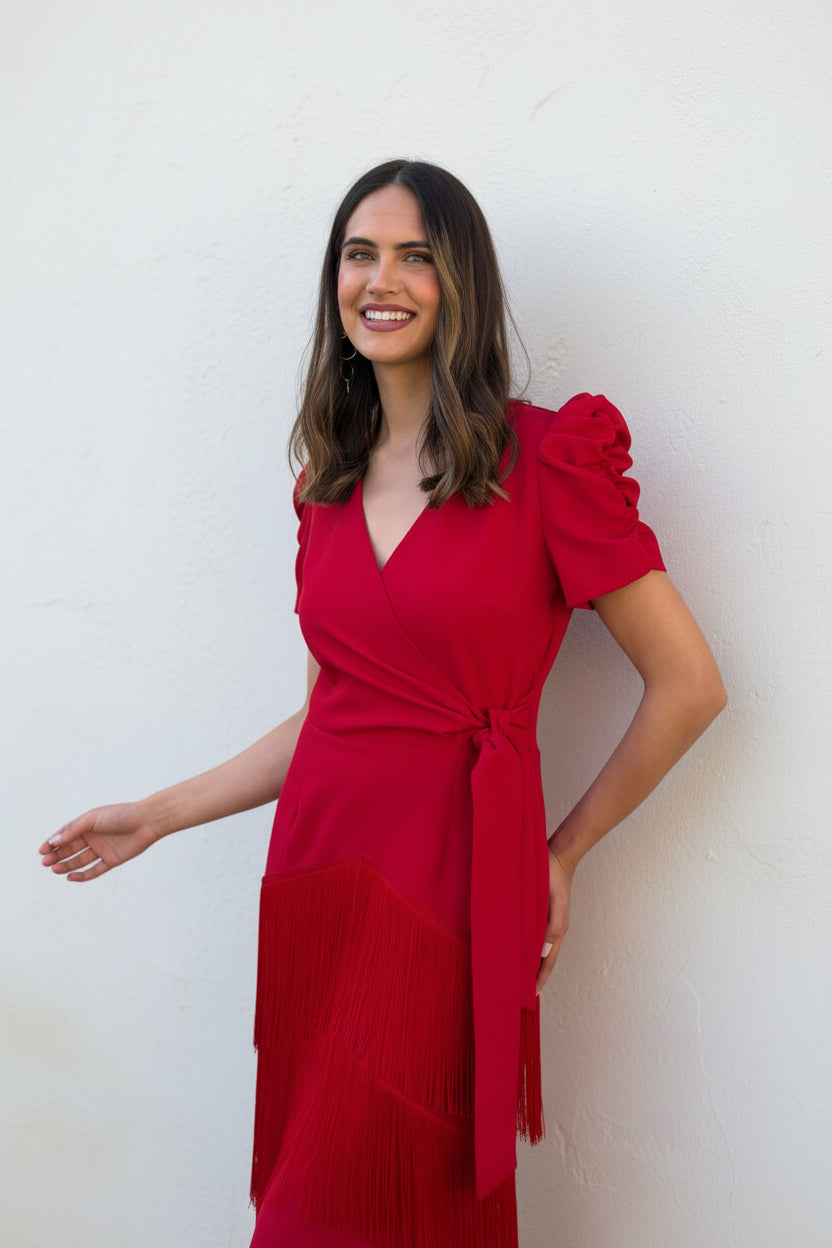 VESTIDO ROJO FLECOS 626-020