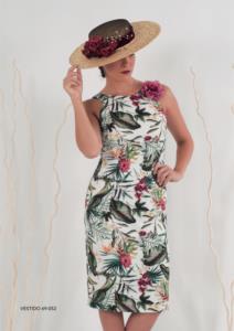 Vestido cuello y flores lateral 69-052
