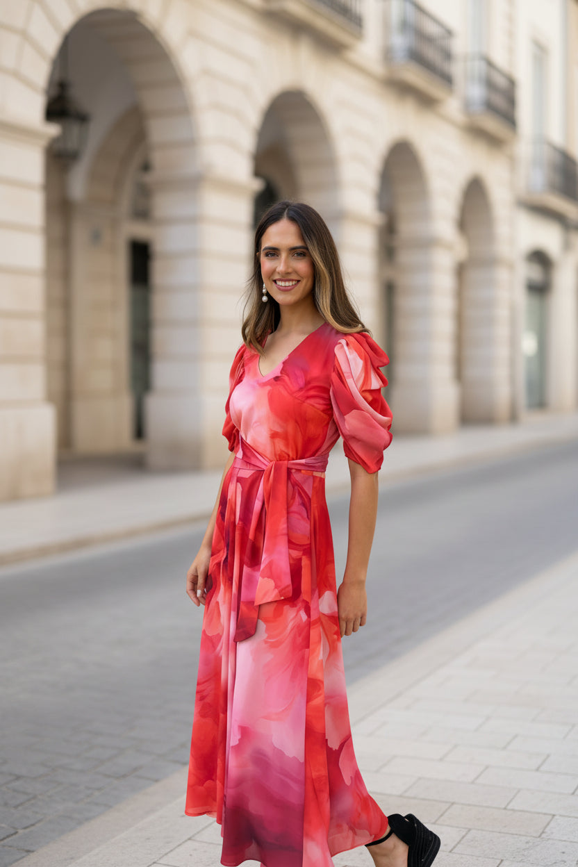 VESTIDO MANGA FRUNCIDA