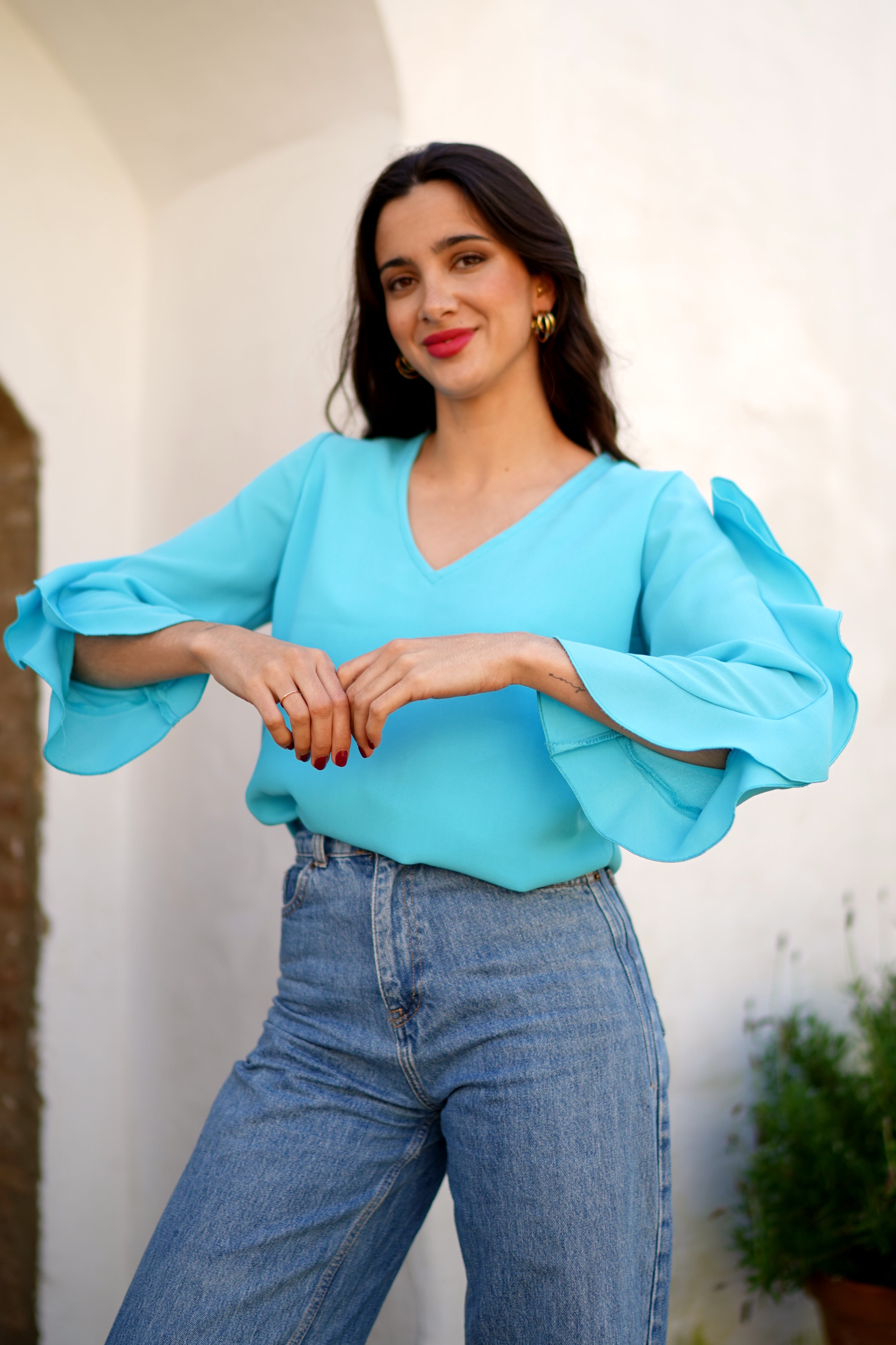 Blusa Volantes Turquesa