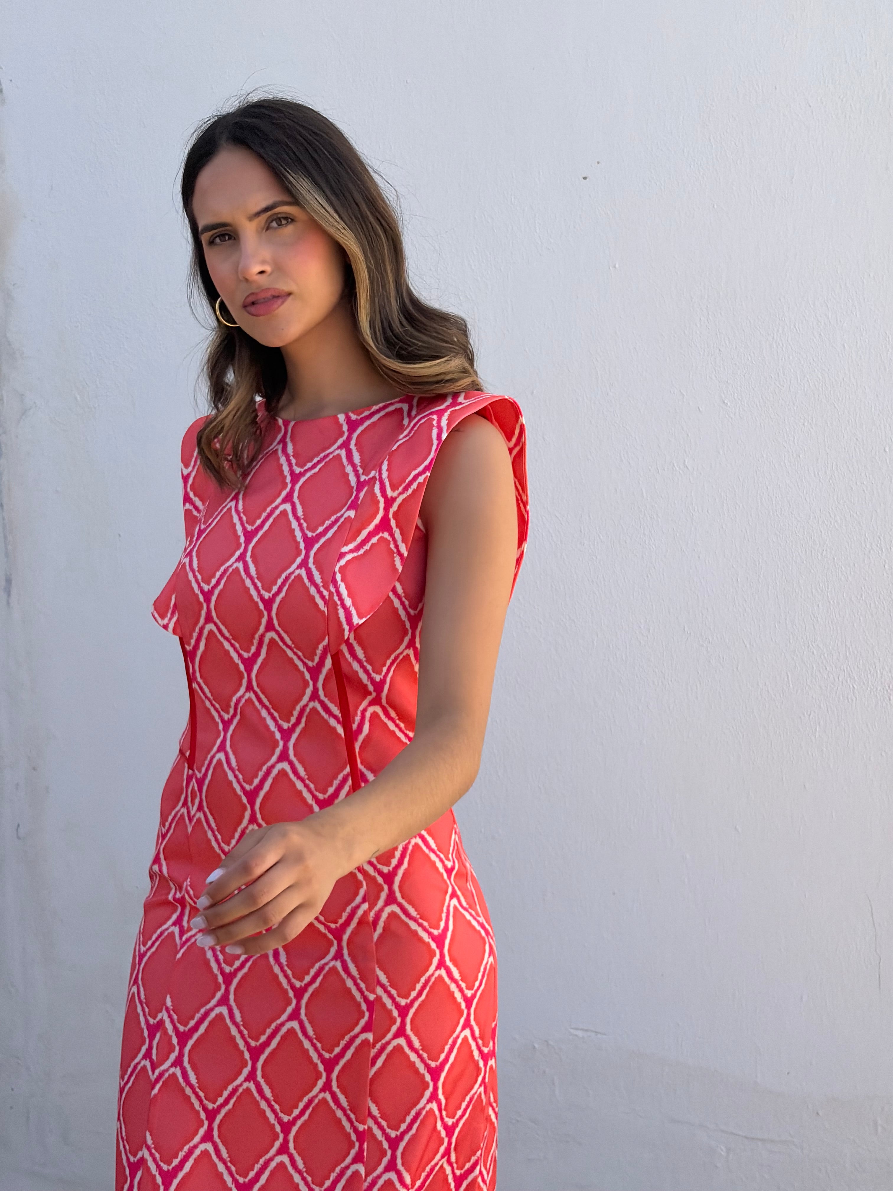 Vestido Geométrico Coral