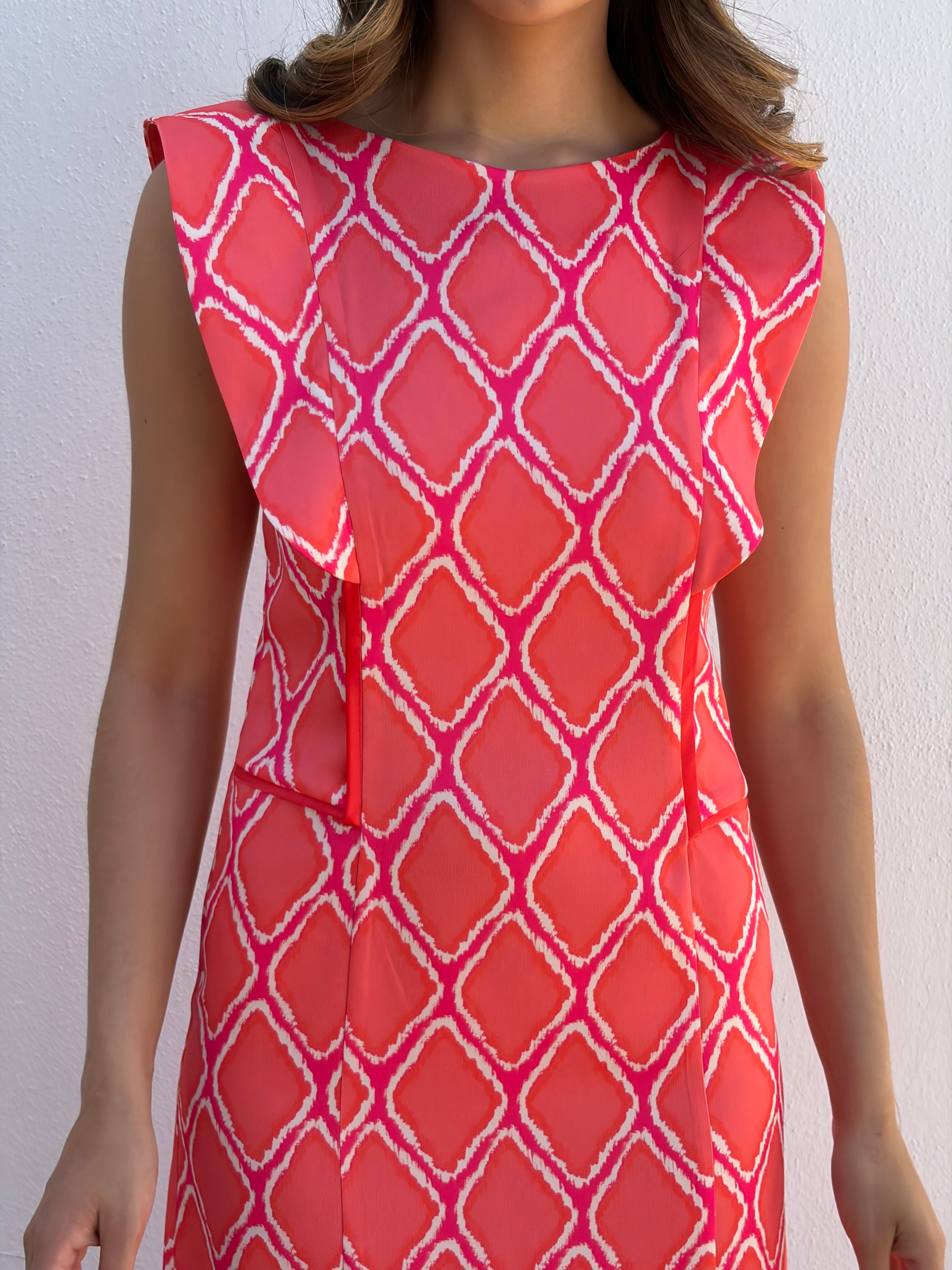 Vestido Geométrico Coral