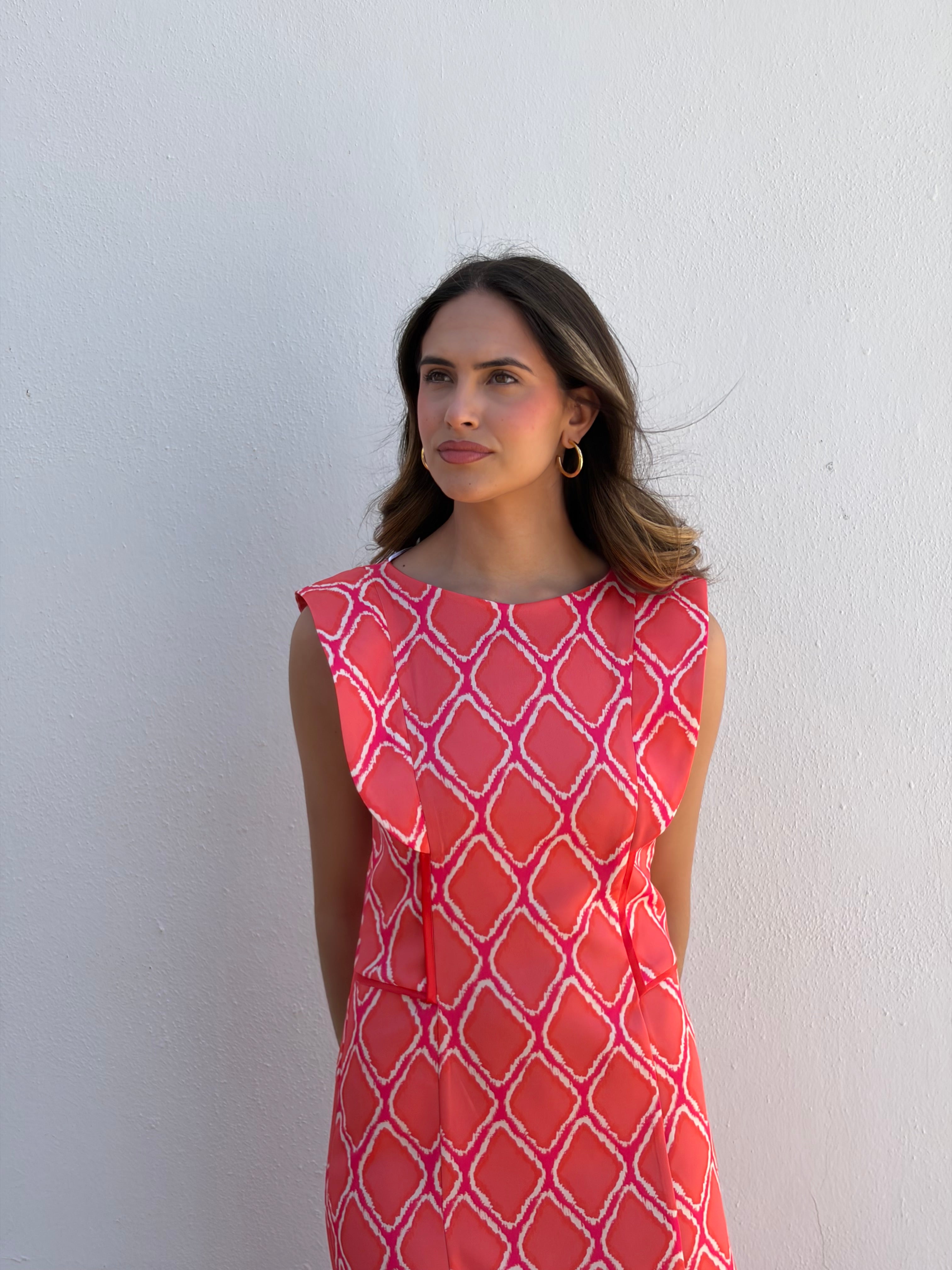 Vestido Geométrico Coral
