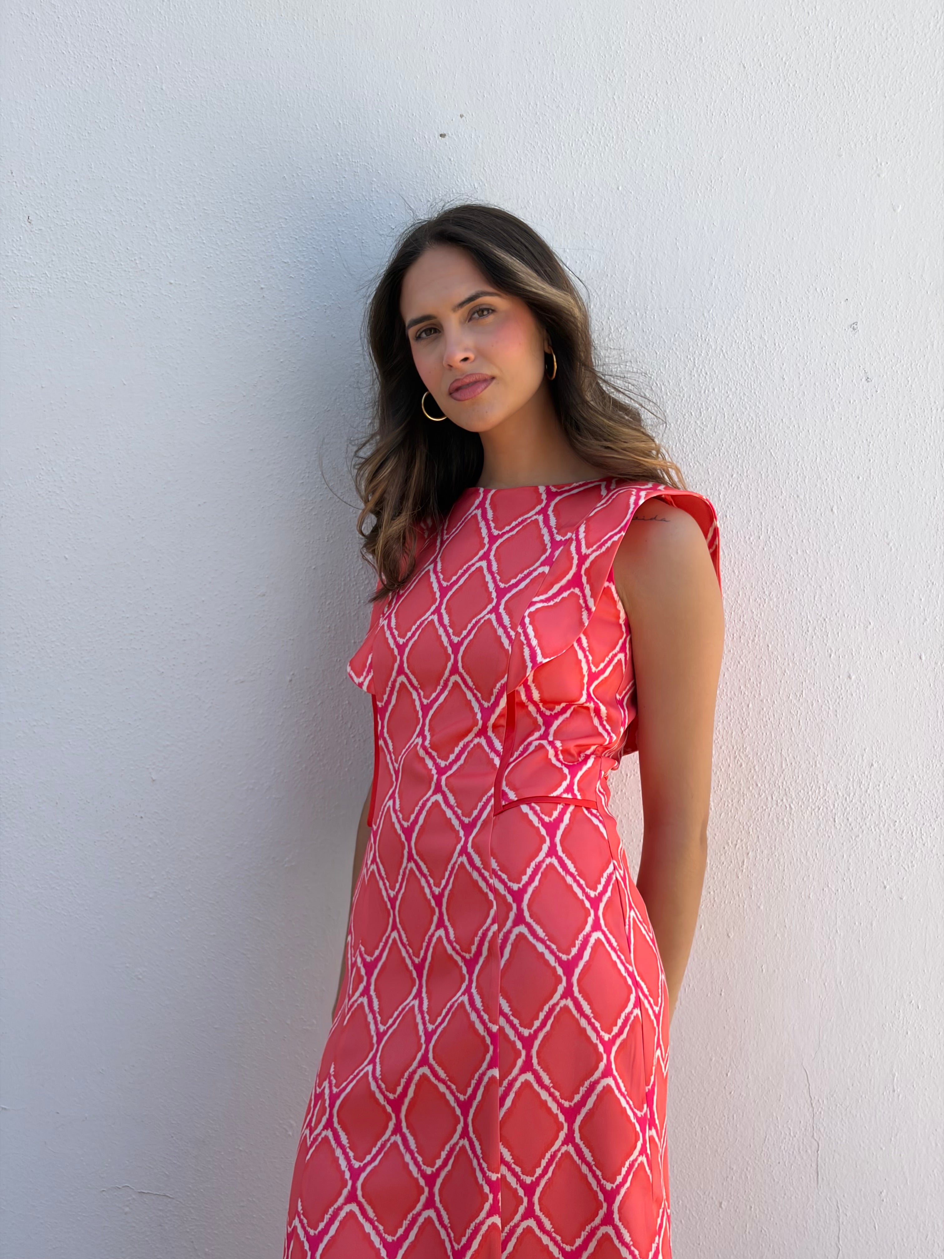 Vestido Geométrico Coral