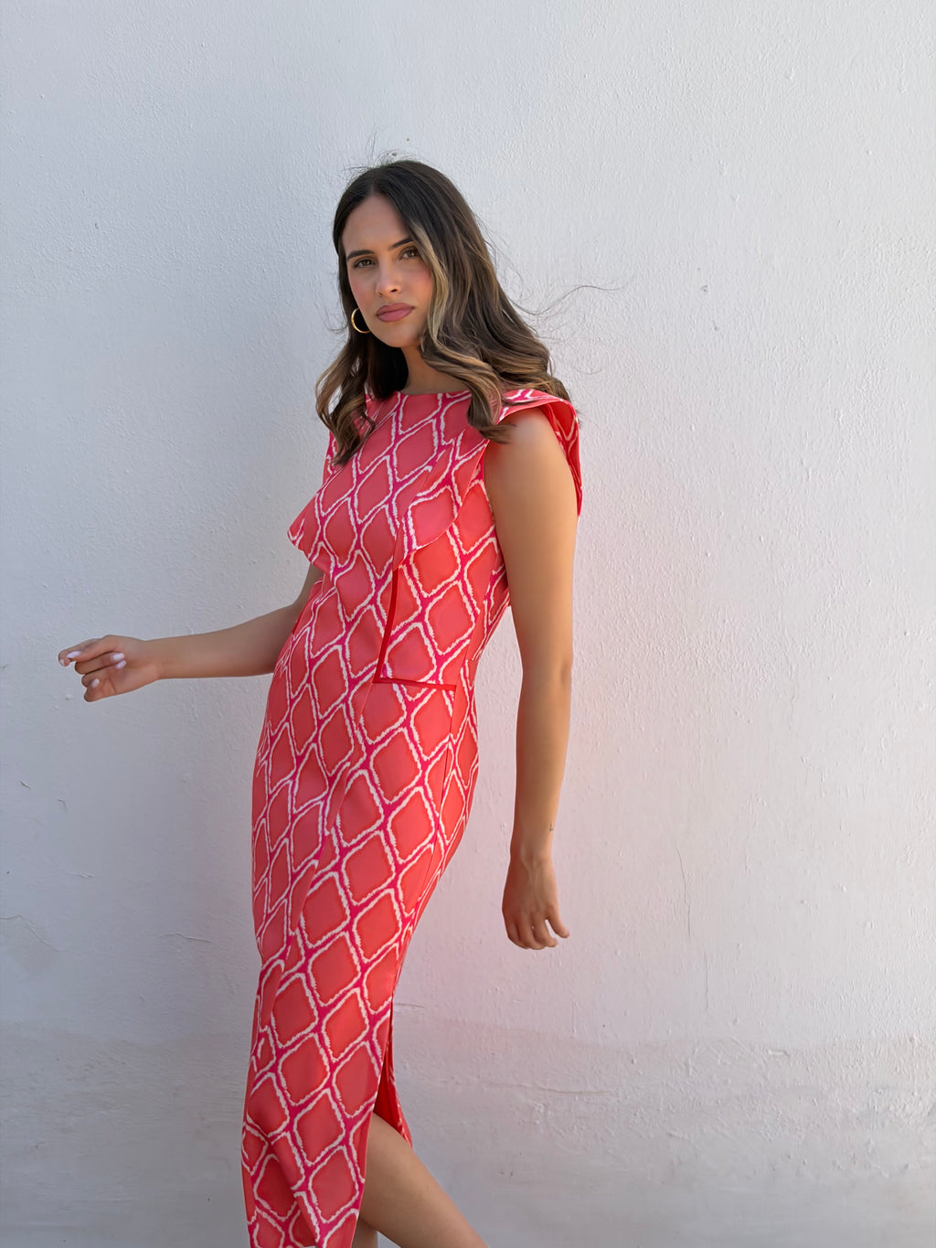 Vestido Geométrico Coral
