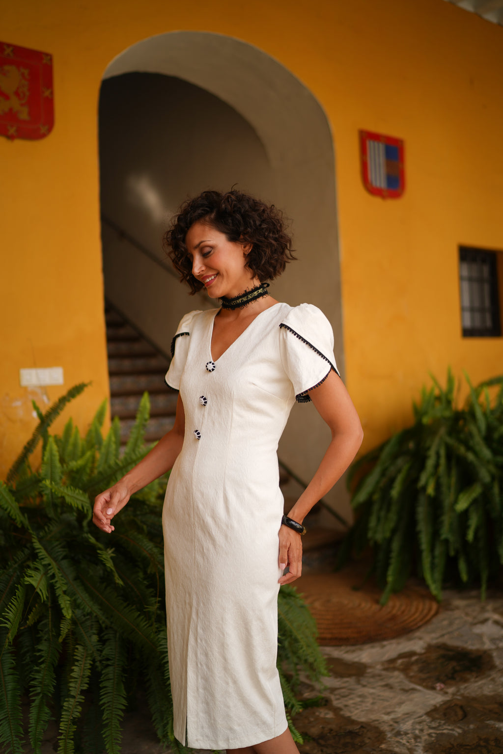 Vestido Midi Botones Joya Blanco