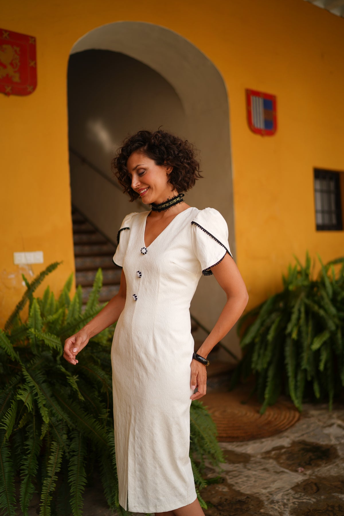 Vestido Midi Botones Joya Blanco